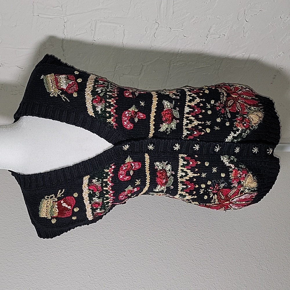 Vintage Tiara Sweater Vest Christmas Holiday Button Down Black Red Gold 18 20